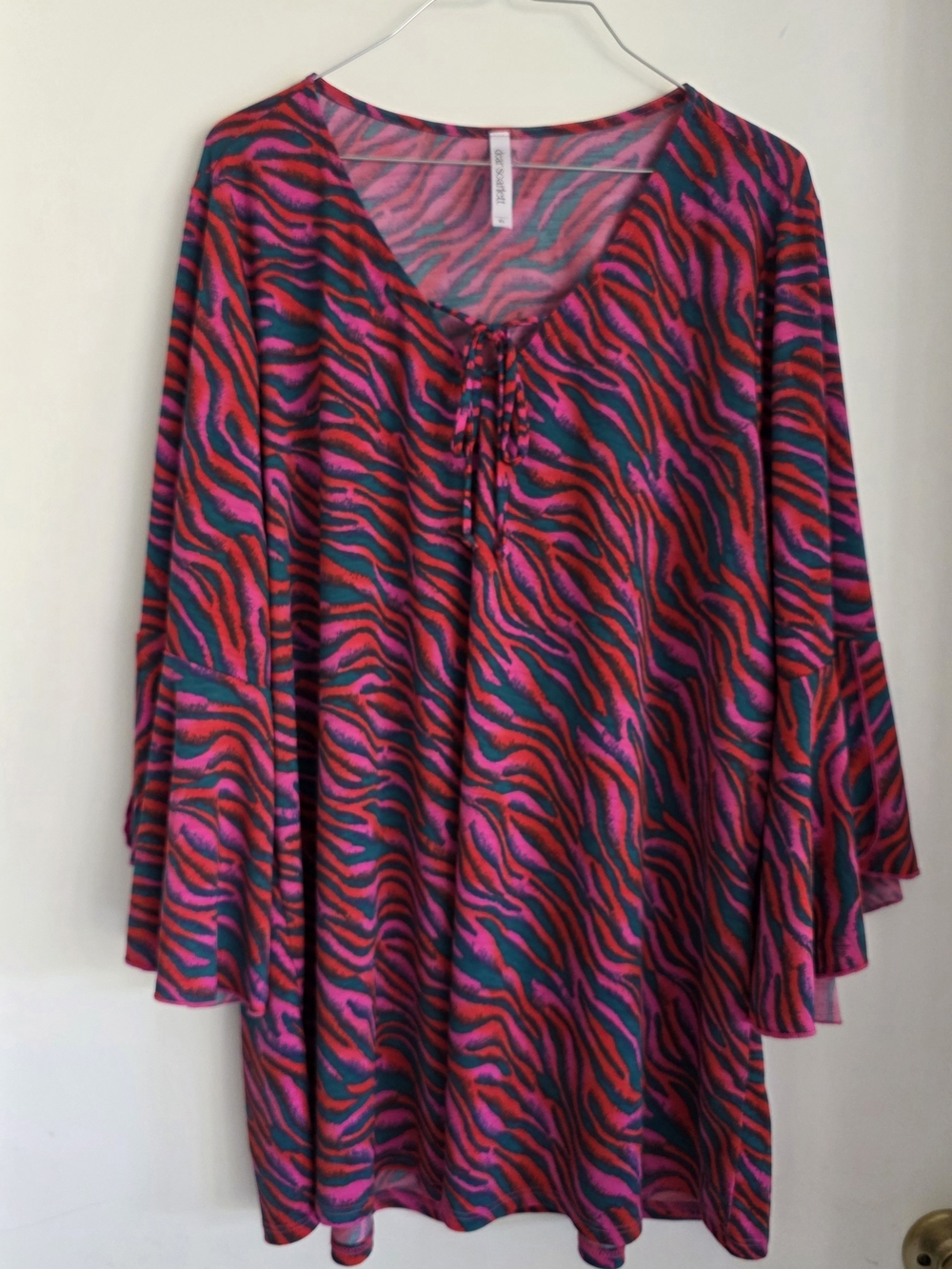 Dear Scarlett Vibrant Pink & Teal Zebra-Print Women's Tunic Top Xl